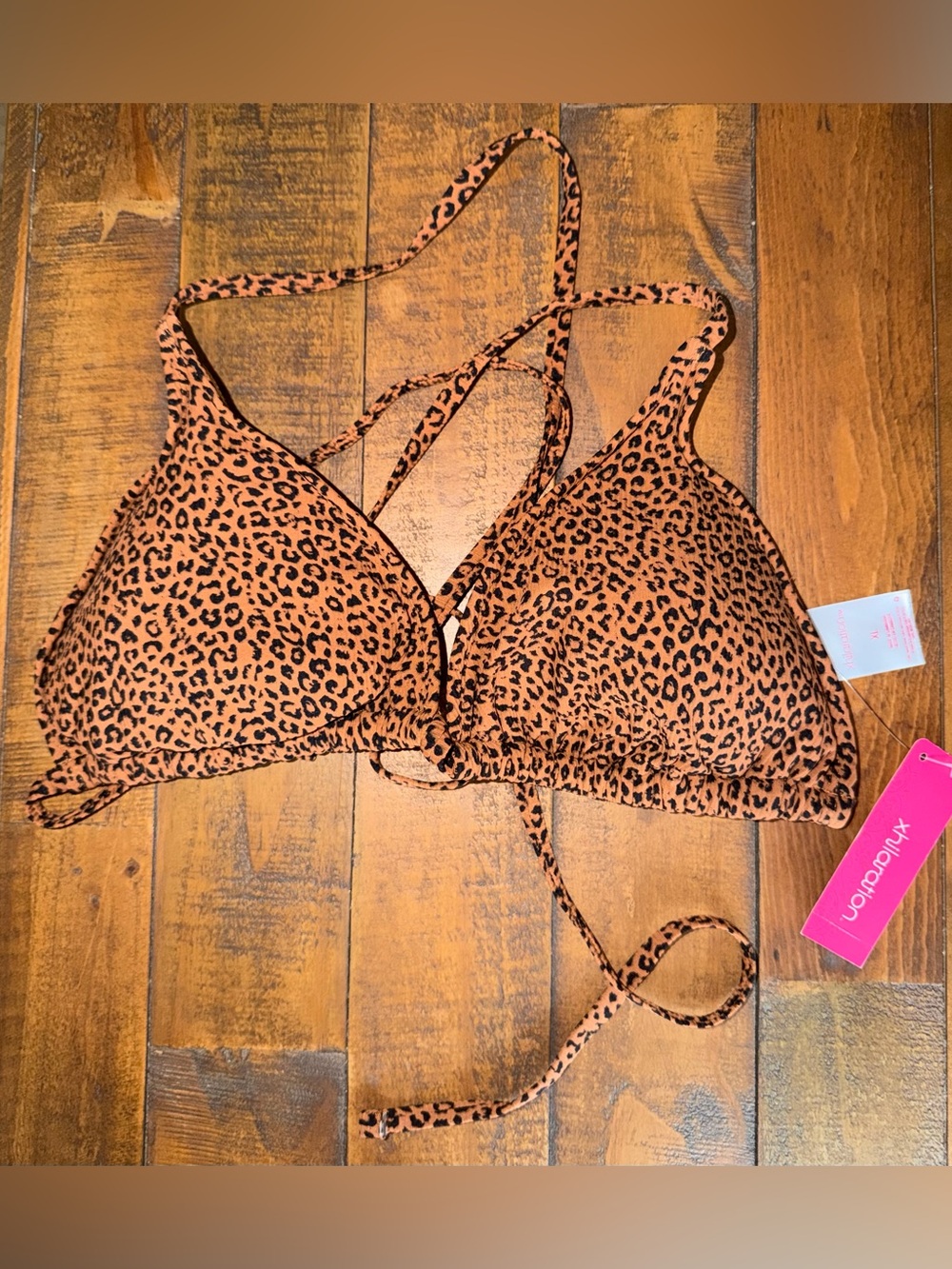 Target Women Swim Leopard Print Triangle Bikini Top - Brown